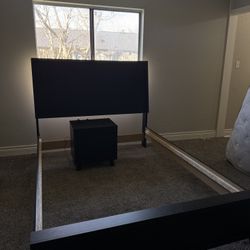 Black Queen Bed Frame, Dresser & Nightstand With Plug in Charger & usb Charger 