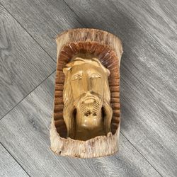 Hand Carved Jesus Log. 