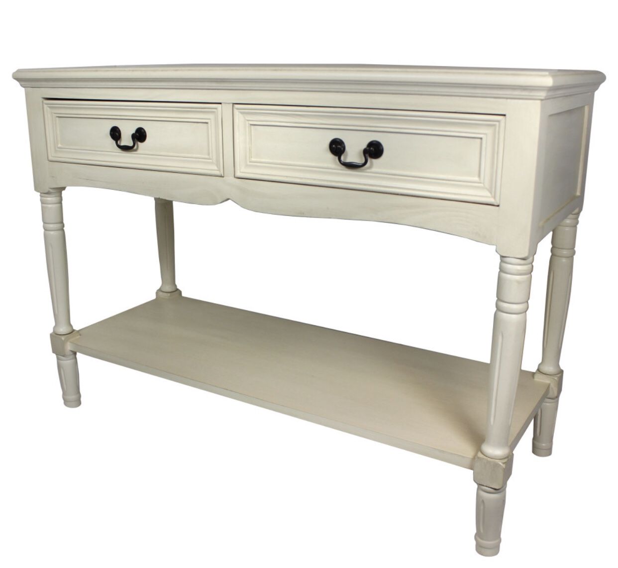 Avila Solid Wood 2-Drawer Console Table, Antiqued White