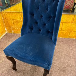 Velvet Upholstered Side Chair, Contoured Wooden Legs