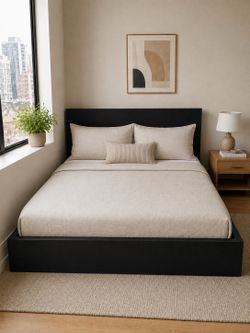 IKEA Queen Black Platform Bed Frame and Queen Mattress