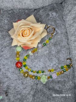 Peach flower and Coral  with lime Bag or keychain Charm!