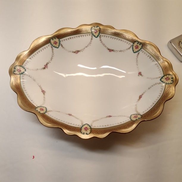 Antique MZ Austria Heart Encased Rose And Garland Serving Dish 8"