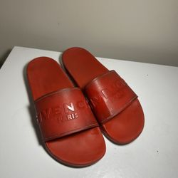 Givenchy Paris Red Rubber Logo Embossed Slide On Pool Sandal Flip Flop Flat 40