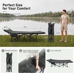 🥨JEAREY Folding Camping Cot for Adults, 28in Wide with Mattress, Black Heavy-duty 1200D Oxford Cot with Removable Mattress and Carry Bag, Portable De