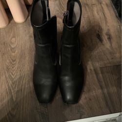 Franco Sarto Black Ankle Boots With Metallic Heel