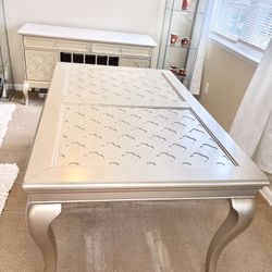 Dining Room Table And Elegant Sideboard Buffet With Wine Rack Set 