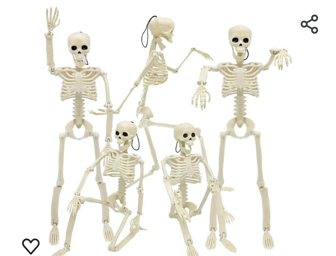 
5 Packs Halloween Skeleton Decorations, 16" Halloween Full Body Mini Skeleton with Movable Posable Joints, Spooky Plastic Skeleton for Yard Garden La