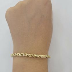 10k Yellow Gold Rope Bracelet 4 mm/ 7”
