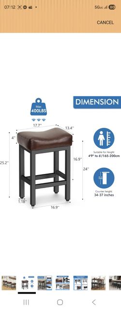 Raynesys Counter Height Bar Stools Set of 3, 24 Inch Barstools for Kitchen Island Counter, Bonded Leather Kitchen Stools with Thick Saddle Seats & Hea