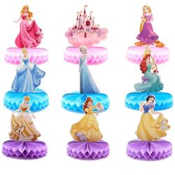 9 PCS Princess Party Honeycomb Centerpieces Decorations, Party Table Topper Decor for Girls Theme Birthday Baby Shower Christmas Party (Princess Theme