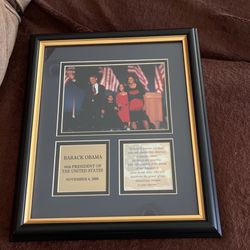 Black & Gold Framed First Family Poster Picture Of President Obama & Michelle Malia, $45