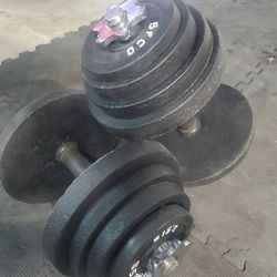 Set Of Adjustable Dumbells With 100lbs Of Weights Can Make Sets Of 5lbs Up To 50lb Sets..read Description Below 
