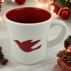 Starbucks 2008 Holiday Embossed Red Dove Peace Bird Coffee Mug Cup 12 Oz