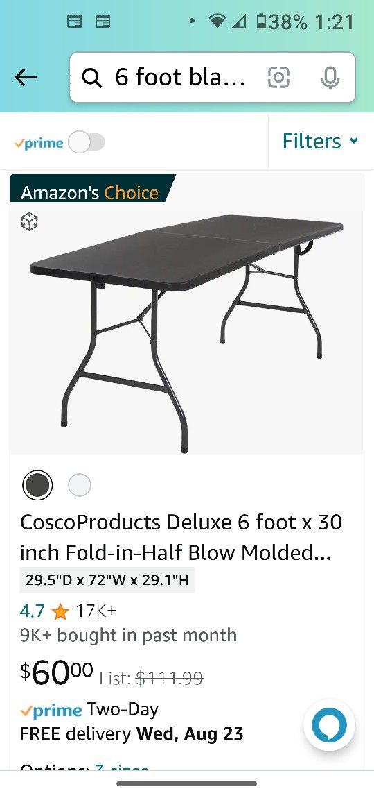 6 ' Black Costco Folding Table