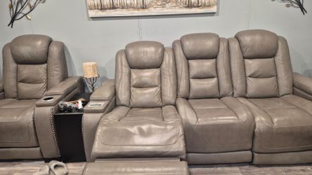 Gray Leather Power Reclining Sofa Set