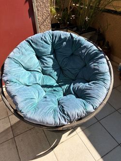 Papasan Chair with Blue Cushion