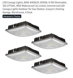 4 pack LED Canopy Lights, 60W, 8400LM, 5000K, 0-10V Dimmable, 120-277VAC, IP65 Waterproof