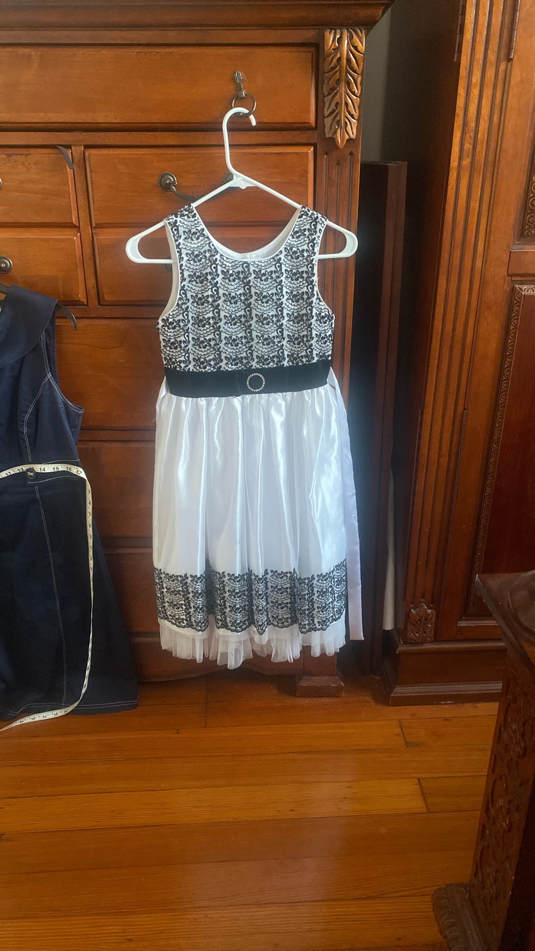 Girls Fancy Dress Black & White rhinestones Size 12