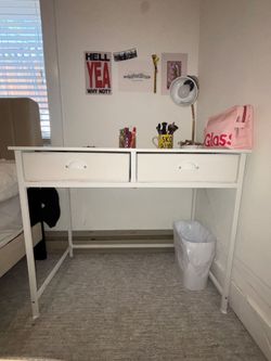 White Small Desk with Two Drawers