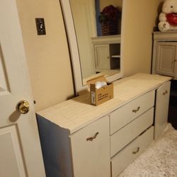 MOVING SALE    Bed Room Set Mirror Head Bord Iron Frame And  2 Night Stand  And Dresser With  Mirror