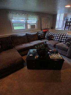 Large Gray Fabric Sectional Sofa