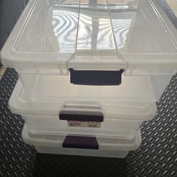 set of 3 Sterilite 32qt Clear View Storage Bin with Latch Purple 23 5/8" L x 16