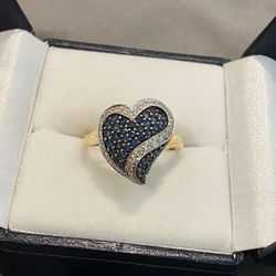 10K SAPPHIRE DIAMOND HEART RING 