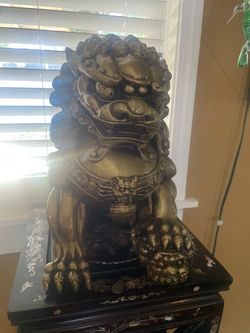 Large Bronze-Tone Foo Dog Statue
