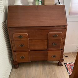 Pick up tuesday or Wednesday Vintage Solid Wood Secretary Desk – Drop Front Writing Desk with Drawers