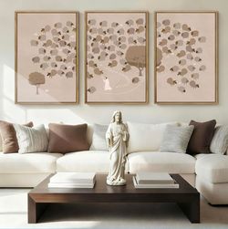 New Large Framed Wall Art 16x24” Religious Canvas Wall Decor Set of 3 Abstract Jesus Leaves 99 Sheep