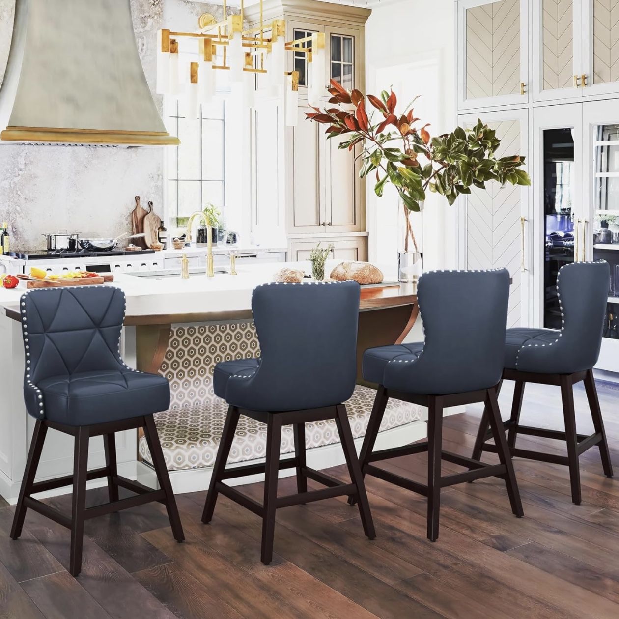 Upholstered Barstools for Kitchen Island, Home Bar, Pub, Navy Blue