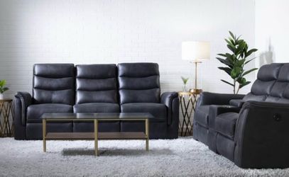 Bob’s Forte 2-Piece Power Reclining Sofa & Loveseat Set – Charcoal