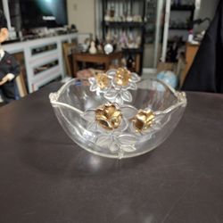 Mikasa Gilded Rose Gold Leaf Clear Bowl 9"W X 4.75"H