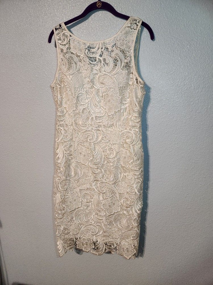 Embroidered Beige Cocktail Dress