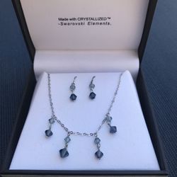 New!Sterling Silver Swarovski Crystal Necklace Earrings Set Stamped 925