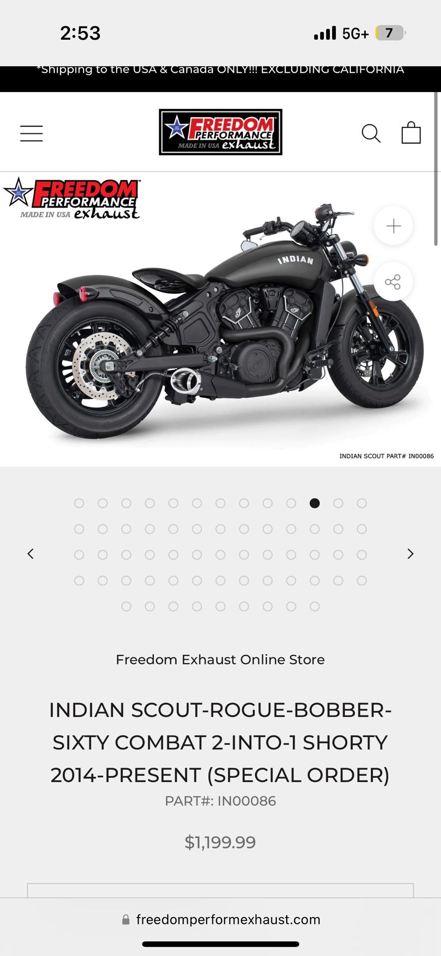 INDIAN SCOUT-ROGUE-BOBBER-SIXTY COMBAT 2-INTO-1 SHORTY 2014-PRESENT