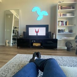 Black TV Stand W/ Glass Door Paneling For Sale 