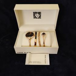 Anne Klein Quartz Black Glossy Dial Ladies Watch and Bracelet Set 