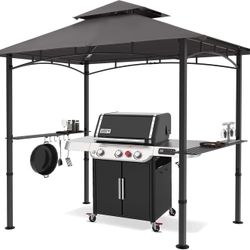 8 x 5 Grill Gazebo Outdoor BBQ Gazebo Canopy with 2 LED Lights (Dark Gray)