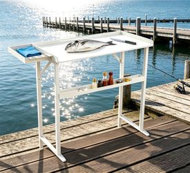 Heavy-Duty Dock Mounted Fish Cleaning Table w/ Cutting Board & Storage