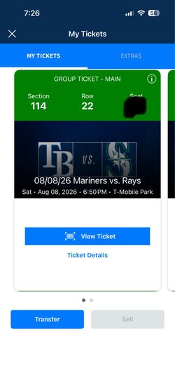 (2) Tickets 2026 Seattle Mariners vs Tampa Bay Rays 8/8 Saturday Tickets