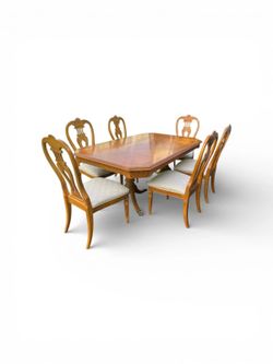 NY: Vintage Wood Dining Table and Six Dining Chairs
