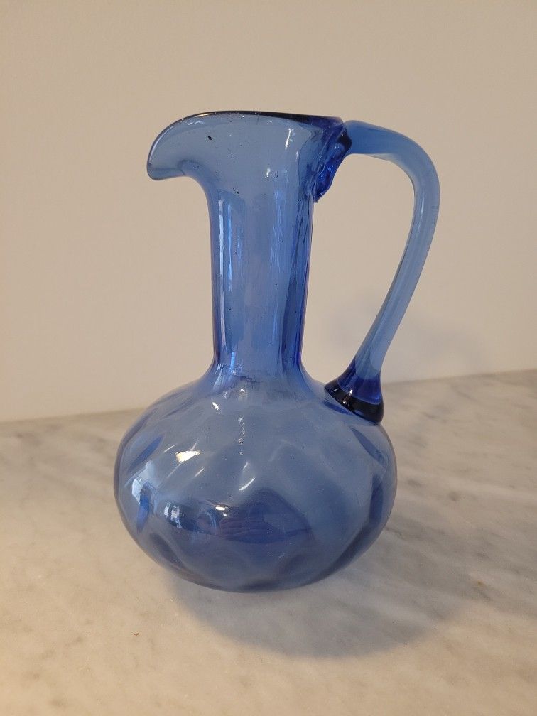 Vintage Blue Glass Pitcher