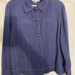 New With Tags Coldwater Creek Women’s Size 16 Blue Denim Pick Stitch Detail Jacket