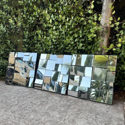 (Set of 3) CB2 Crate and Barrel Art Deco Hanging Wall Mosaic Mirror