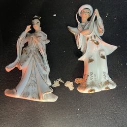 Vintage Lafton China Hand Painted MCM Geisha Man Women Couple Musicians Dancers Gold Trm