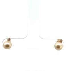 Woman’s Ladies 14k Yellow Gold Pearl Stud Earrings With Diamond Accents GP3107431