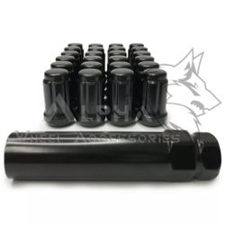 23 Black Spline Lug Nuts 1/2"-20 For Jeep Wrangler JK YJ TJ KK MJ + Security Key