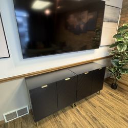 Modern Black Chevron Sideboard Cabinet – Brass Legs & Handles ($325 OBO)